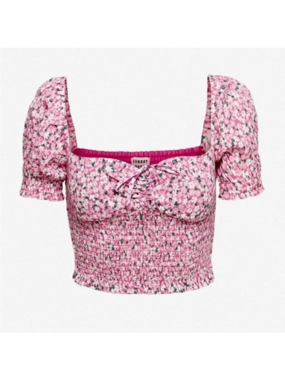 ARITZIA Pink Floral Corset Top Coquette Feminine Smocked Stretch Back Dainty